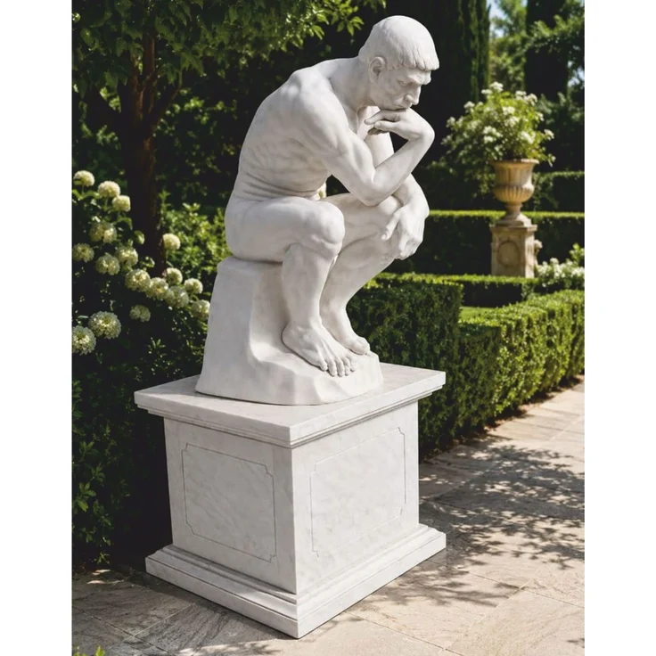Casa Padrino Jugendstil Garten Marmor Skulptur mit Marmor Sockel Weiß H. 165 cm - Garten Deko Figur – Bild 1