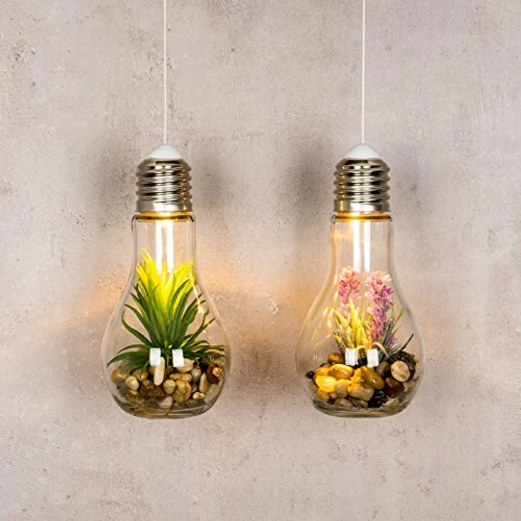 Levandeo® LED Dekoobjekt, 4er Set Sukkulenten Glühbirne Glas je B x H 8 x 19cm Deko LED Lampe – Bild 6