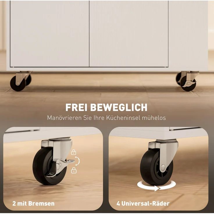 Küchenwagen 82cm×38cm×86.5cm mit Rollen, Schublade und Schrank – weiß mit Arbeitsplatte in Eichenholzdekor – Bild 5