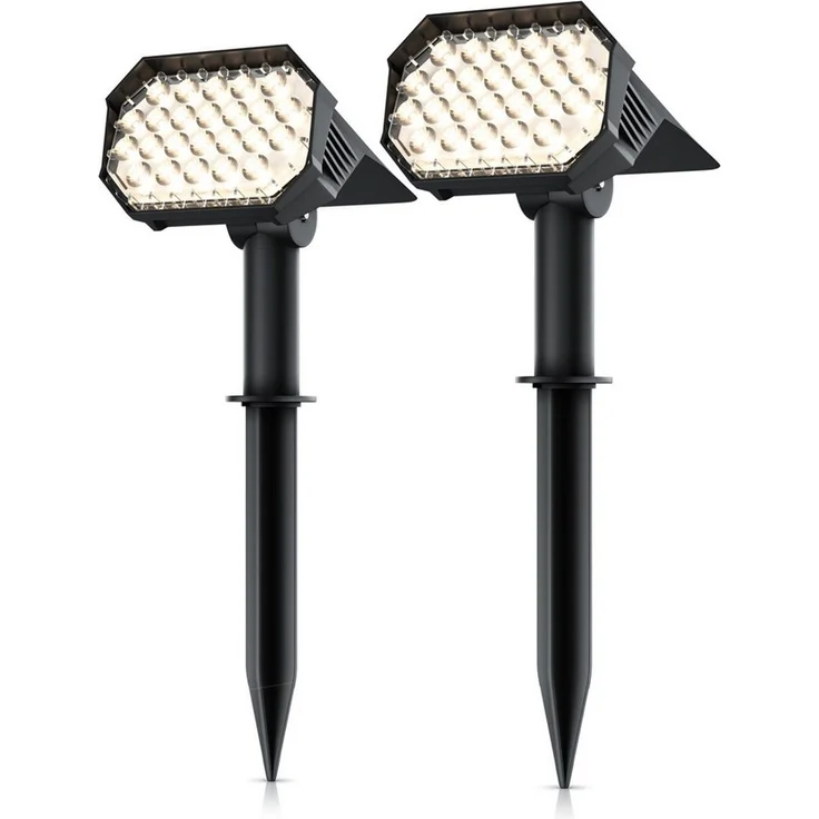 Brandson LED Gartenstrahler Solar Erdspießleuchte, Akku Gartenleuchte, Solarspotlight Wandmontage, Ein-/Ausschalter, mehrere Helligkeitsstufen, LED fest integriert, Warmweiß, Solarstrahler 80 Lumen, Solarleuchte warnweiß, für Garten, Balkon IP65 – Bild 5