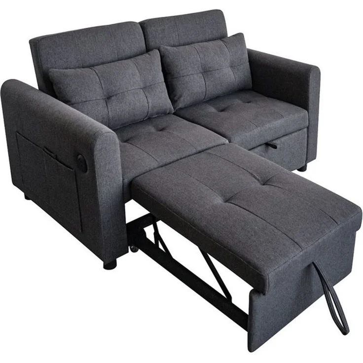 Odikalo Schlafsofa 3-in-1 2er-Sofa Ausziehbar Verstellbar Rückenlehne USB Weiß/Schwarz – Bild 4