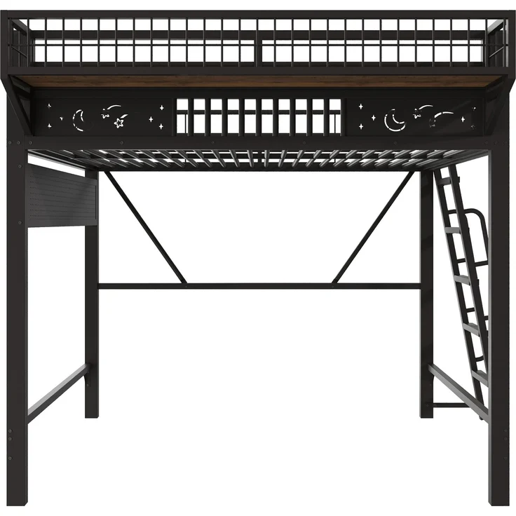 Hochbett, 140 x 200 cm, Metallbettgestell, Staufächer, offene untere Ebene, Ohne Matratze, Schwarz – Bild 9