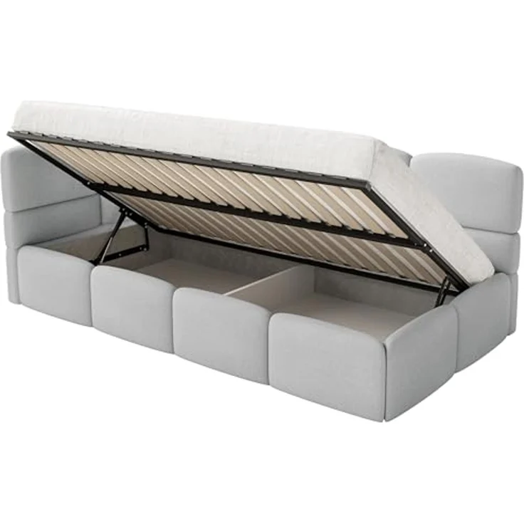 Selsey 'Cloudy' Kinderbett 120 cm, Bettkasten, 2x Rausfallschutz, Chenille, links, Hellgrau – Bild 5