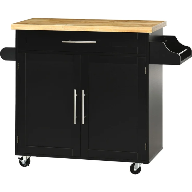 JARDJ Küchenwagen Servierwagen Kücheninsel, 1 Gewürzregal, 1 Handtuchhalter, 109 cm x 40 cm x 89 cm, Schwarz – Bild 2