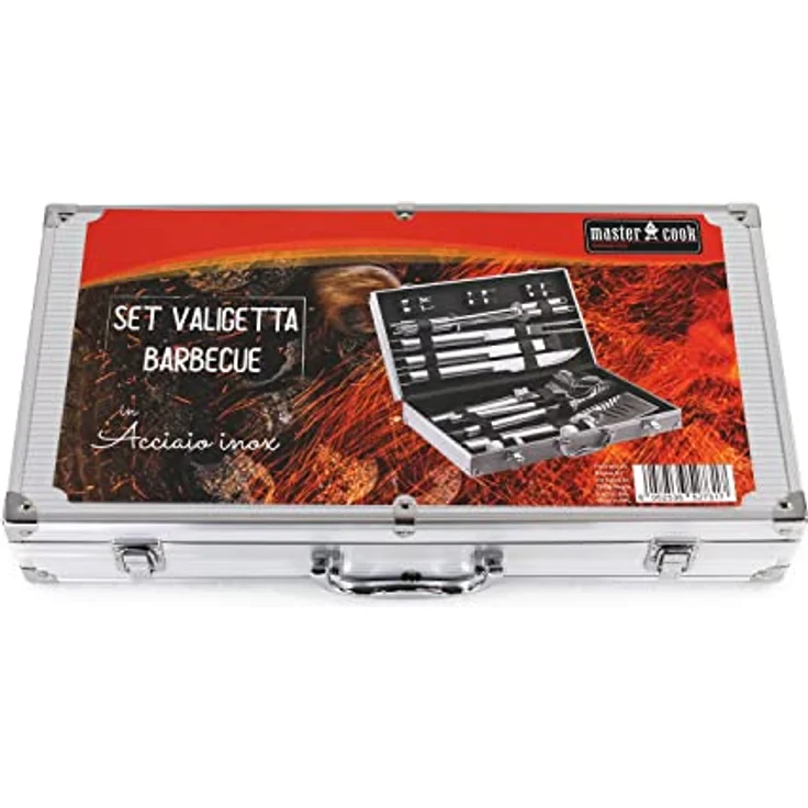 Mastercook – Professionelles Grillzubehör-Set aus Stahl mit Koffer, Zubehör-Set BBQ mit Zange, Gabeln, Spachtel und Bürsten, Koffer für Grillwerkzeuge – Bild 5
