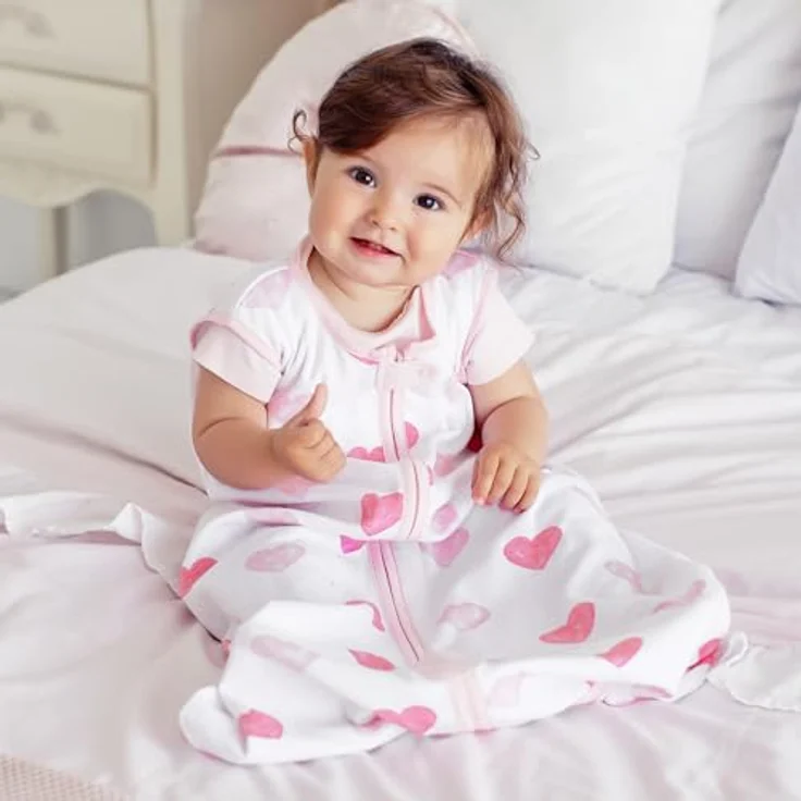 Mama Cheetah Baby Wearable Blanket, 0.5 TOG Organic Cotton Sleep Bag, Swaddle Transition Sleeping Sack with 2-Way Zipper, Small (0-6 Month), Roses/Hearts – Bild 5