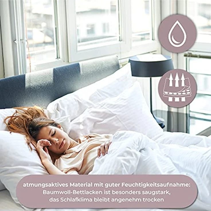 Bettlaken ohne Gummizug Baumwolle 2er Set: 160x220 cm - Bed Sheets Betttuch ohne Gummi und Laken Bedsheets Baumwollstoff weiß und Kochfest mit Oeko-Tex-Zertifikat 160 x 220 – Bild 7