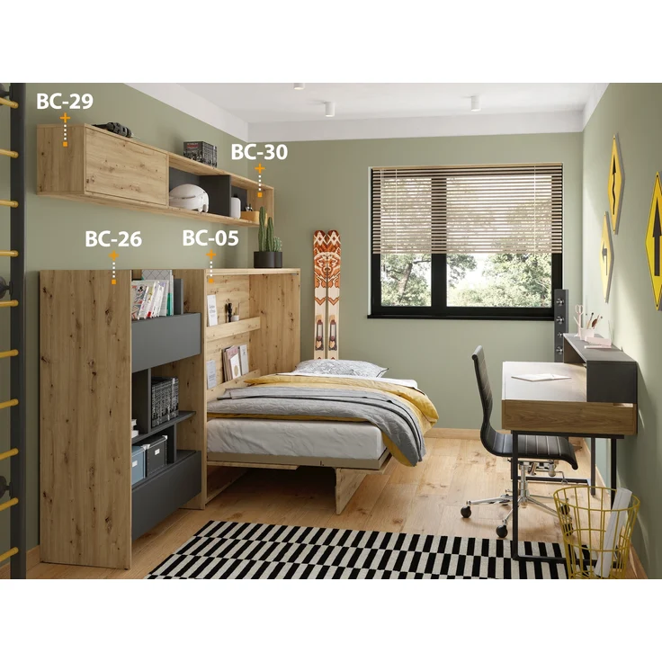MEBLINI Hängeschrank für Horizontal Schrankbett Bed Concept - Wandschrank mit Regalen - BC-30 - Kaschmir/Nagano Eiche – Bild 2