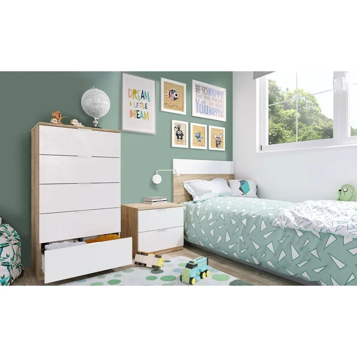 Dmora - Kommode mit Schubladen Mesquite, Wöchentlich mit 5 Schubladen, Kommode für Schlafzimmer, Moderne wöchentlich, cm 60x40h110, Eiche und Weiß – Bild 5
