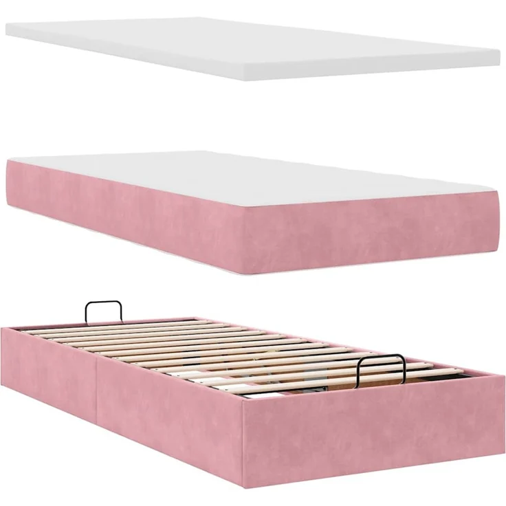 vidaXL Ottoman-Bett mit Matratze & LEDs Rosa 100x200 cm Samt 3312535 – Bild 7