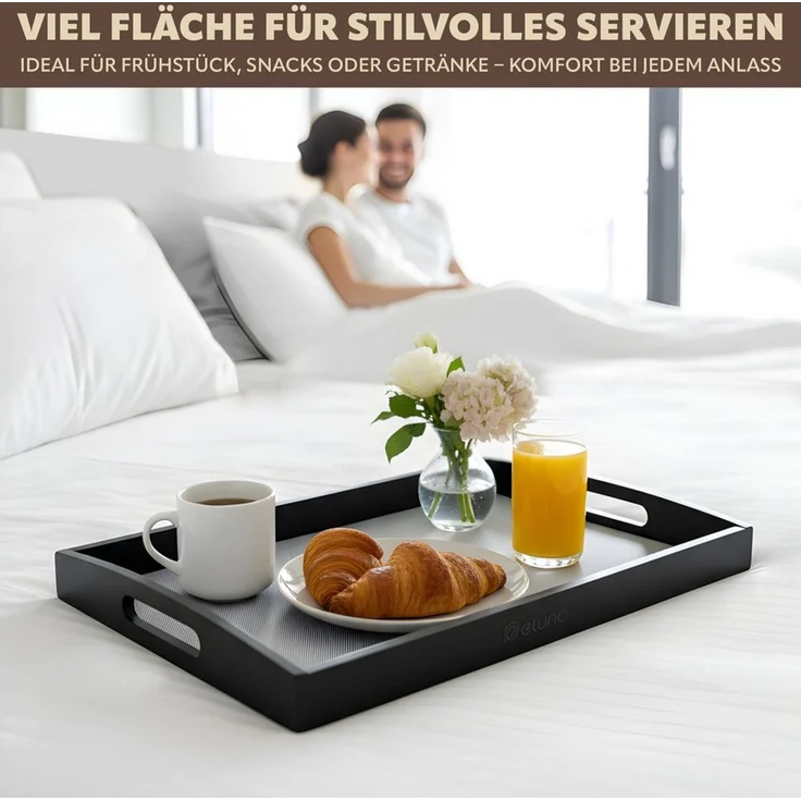 eluno Tablett Servierplatte mit seitlichen Griffen und Einlegeboden, Bambus, (1-tlg), inkl. Anti-Rutsch-Einlegeboden – Bild 1