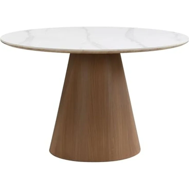 Esstisch rund 120cm mit weißer Sinterstein Tischplatte in Marmor Optik - Esszimmertisch Küchentisch für 6 Personen modern - Design Tisch Metallgestell Walnuss-Optik Esszimmer Küche