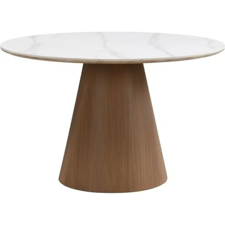 Esstisch rund 120cm mit weißer Sinterstein Tischplatte in Marmor Optik - Esszimmertisch Küchentisch für 6 Personen modern - Design Tisch Metallgestell Walnuss-Optik Esszimmer Küche – Bild 1