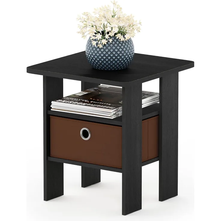 Furinno Andrey Beistelltisch Nachttisch mit Schublade, Holz, Americano/Mittelbraun, 39. 37x39. 37x44. 45 cm