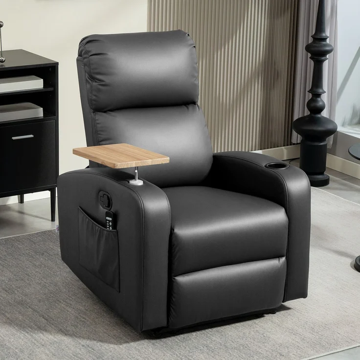 Wohnora-Massagesessel Relaxsessel Liegesessel, 1 Klapptisch, 1 Fußstütze; 77 cm x 93 cm x 105 cm, Schwarz,H 1050cm x T 770cm x B 930cm – Bild 3
