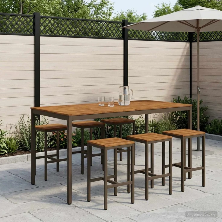 vidaXL Gartenbar-Tisch NAARDEN Natur und Kaffee 196 x 100,5 x 105 cm 3394424 – Bild 1
