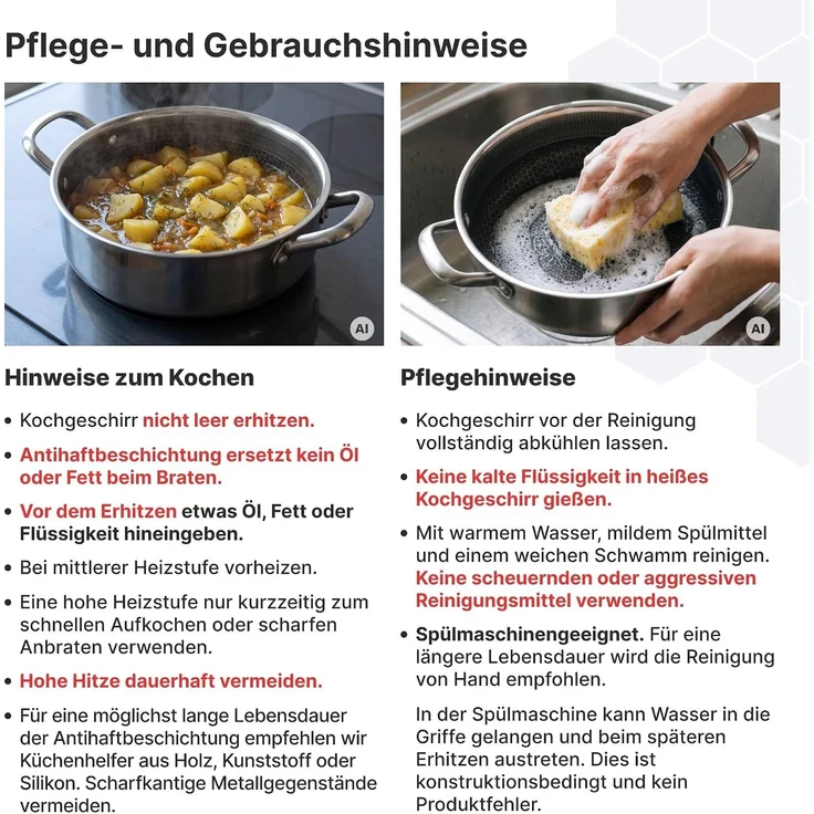 Schmortopf 24 cm aus Edelstahl mit Glasdeckel Antihaft - Wabenstruktur Bräter – Bild 6