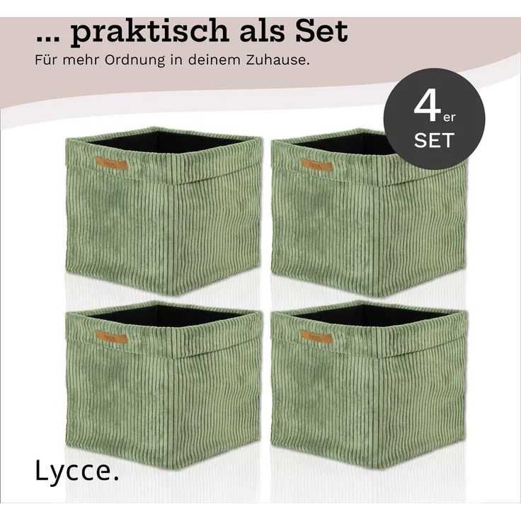 Lycce faltbare Aufbewahrungsbox, 4er Set - Cord, passend für Kallax Regal, abnehmbarer Bezug, robust, formstabil Salbeigrün 31x33x33cm – Bild 6