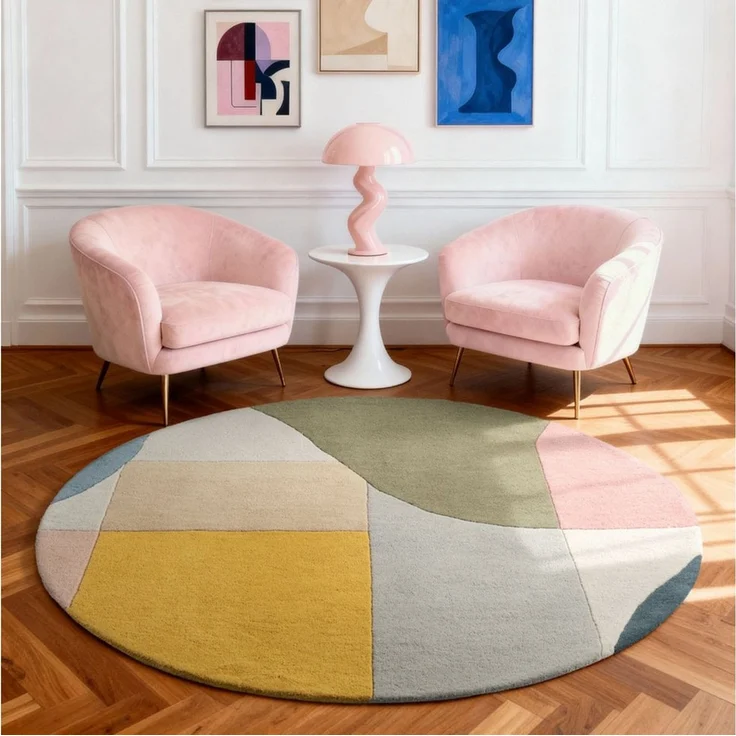 Ted Baker Wollteppich Curzon, rund, Höhe: 17 mm, Wolle, Naturteppich, Handgemacht, Wohnzimmer, Schlafzimmer, bunt – Bild 1