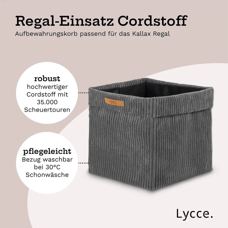Lycce faltbare Aufbewahrungsbox, 4er Set - Cord, passend für Kallax Regal, abnehmbarer Bezug, robust, formstabil Grau 31x33x33cm – Bild 3