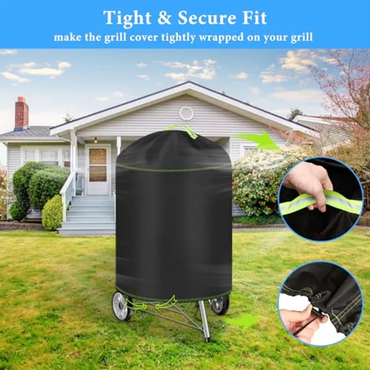 Kugelgrill Abdeckung, VDISRR Wetterfest Kugelgrill Abdeckhaube, 420D Oxford Holzkohlegrill Abdeckplane, Ø77x90 cm, wasserdicht, reißfest, UV, Schutz Grill vor Verblassen, Rost und Schimmel – Bild 6