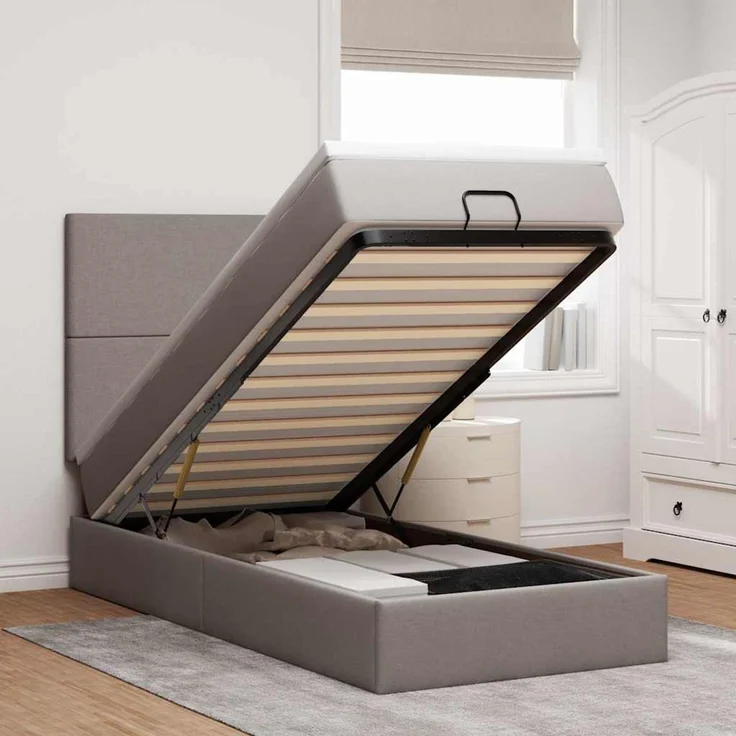 vidaXL Ottoman-Bett mit Matratze & LEDs Taupe 100x200 cm Stoff 3313903 – Bild 1