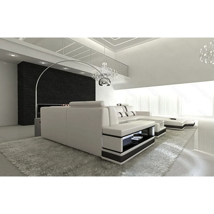Sofa Dreams - Ledersofa Wohnlandschaft Messana - Echtleder - weiß-schwarz - Rechts – Bild 3