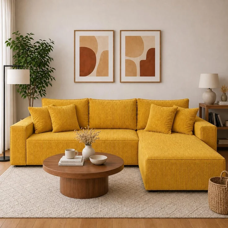 KRISAN MÖBEL Ecksofa EDEN in Gelb 235 x 75 x 144 cm, modernes Ecksofa mit Schlaffunktion Links und Rechts montierbar – Bild 4
