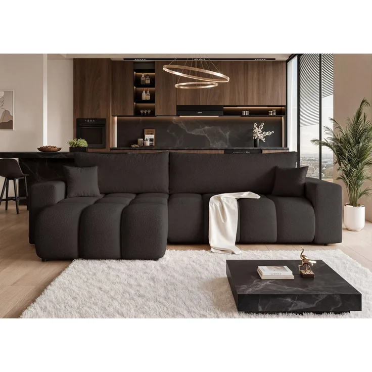 yourhouse24 Ecksofa OFI XL mit tiefer Steppung (278 cm) – Trend-Bouclé, Schlaffunktion, Seite universal