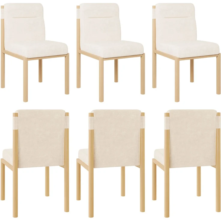Merax Esszimmerstuhl (Set, 6 St) Eisengestell in Eichenholz-Optik , 6er Set Polsterstühle Wohnzimmerstuhl Sherpa-Stoff Beige – Bild 1