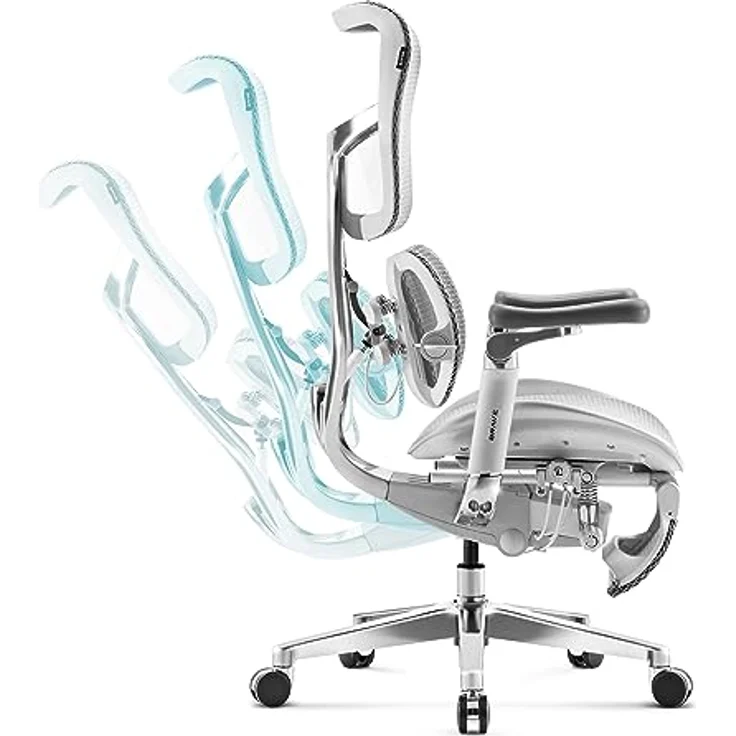 Diablo Brave V-Kinetic Bürostuhl Ergonomisch Schreibtischstuhl Chefsessel mit Fußstütze 5D Armlehnen Netzstoff Lendenwirbelstütze Verstellbarer Sitz Belastbar bis 120 kg (Grau) – Bild 7
