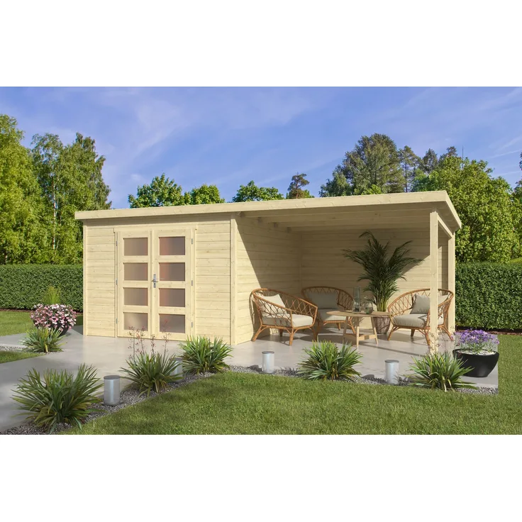 Pultdach Gartenhaus Ella 28-C + Anbau Farblos