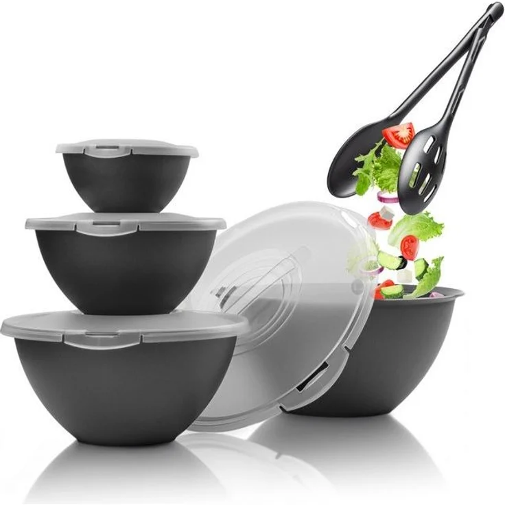 Hausfelder Salatschüssel Schüssel Set + Salatbesteck 10-tlg, Kunststoff, (Set, 10-tlg), Schüsseln 1x6 L, 1x3,6 L, 1x1,9 L, 1x0,7 L + Salatbesteck – Bild 4