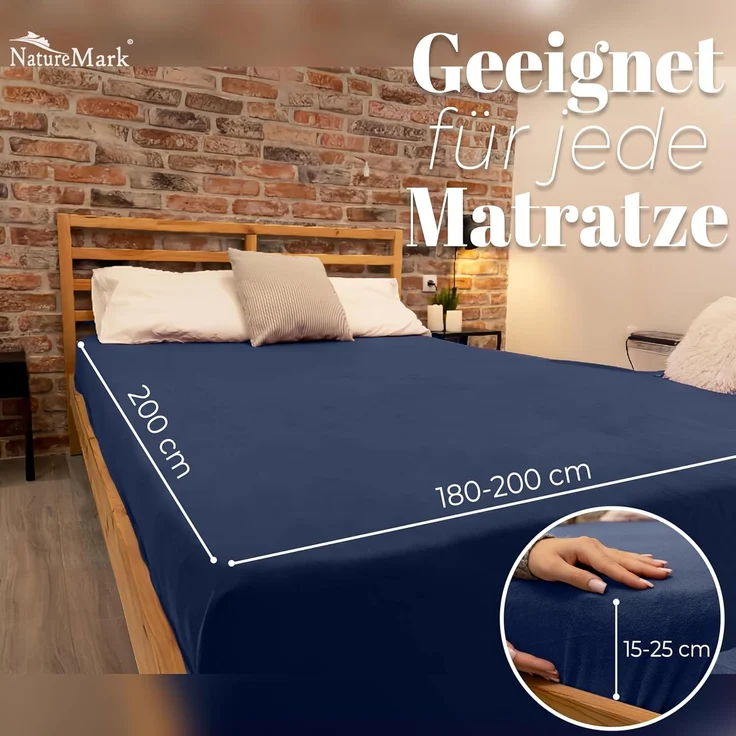 NatureMark Spannbettlaken Winter Thermo Fleece Spannbettlaken, 80% Baumwolle und 20% Polyester, Gummizug: rundum, (1 Stück), 180x200 cm bis 200x200 cm - Navy blau – Bild 4