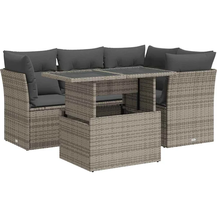 vidaXL 5-tlg. Garten-Sofagarnitur mit Kissen Grau Poly Rattan 3326151 – Bild 2