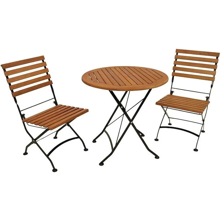 Klappgarnitur 9924381F 3teilig Flachstahl schwarz Eukalyptusholz