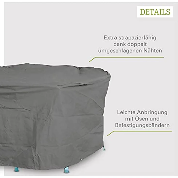 Beo Acamp Gartentisch Abdeckung für ovale Tische bis bis 160x95 cm | Reißfeste Gartenmöbel Abdeckung in Anthrazit | Schutzhülle Gartenmöbel Winterfest | Wasserdichte Abdeckplane Gartenmöbel – Bild 5