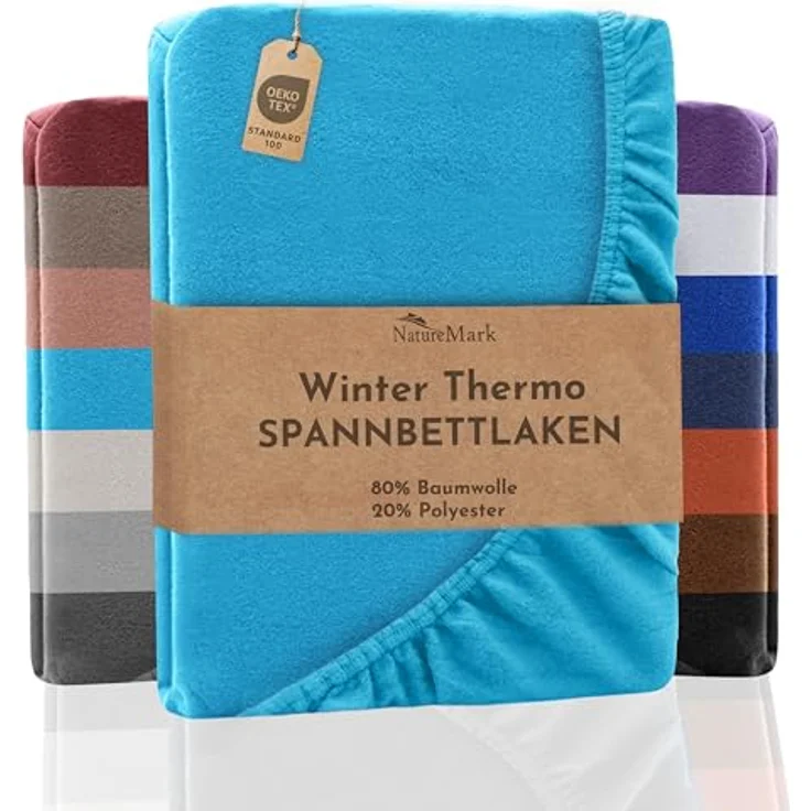 NatureMark Spannbettlaken Winter Thermo Fleece Spannbetttuch, 80% Baumwolle und 20% Polyester, Gummizug: rundum, (1 Stück), 180 x 200 cm bis 200 x 200 cm - Türkis – Bild 2