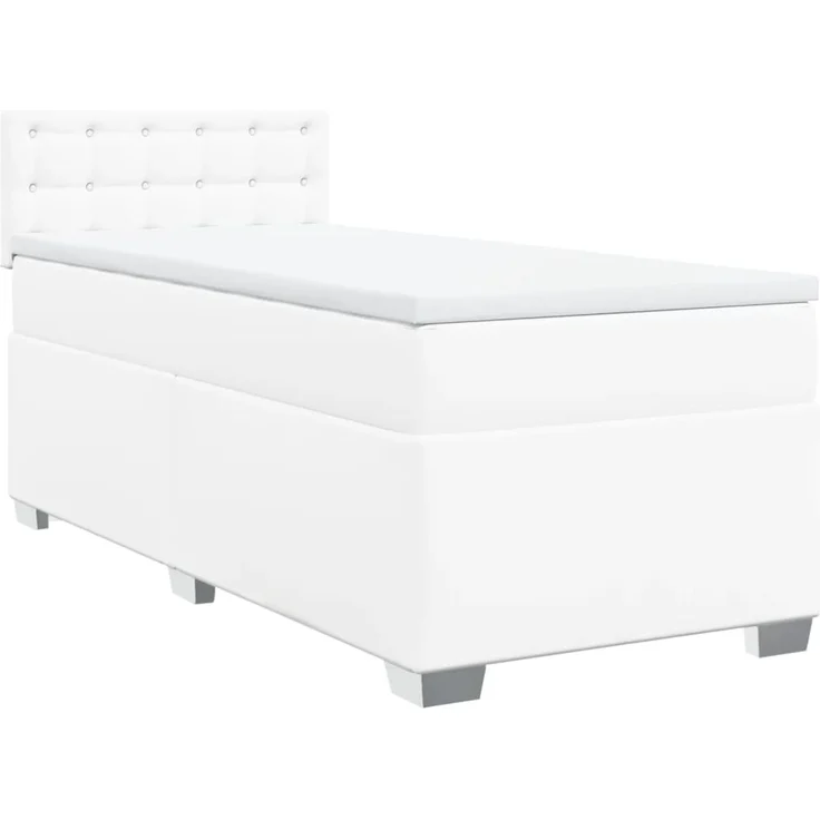 vidaXL Boxspringbett mit Matratze Weiß 90x200 cm Kunstleder 3288405 – Bild 3