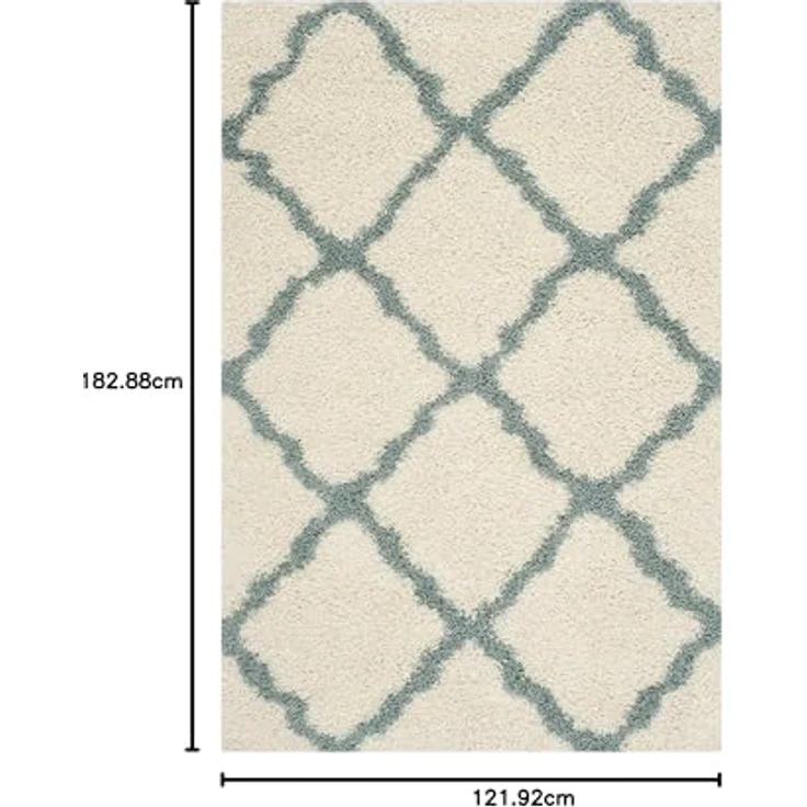 SAFAVIEH Zottelig Teppich für Wohnzimmer, Esszimmer, Schlafzimmer - Dallas Shag Collection, Hoher Flor, Elfenbein und Hellblau, 122 X 183 cm – Bild 2