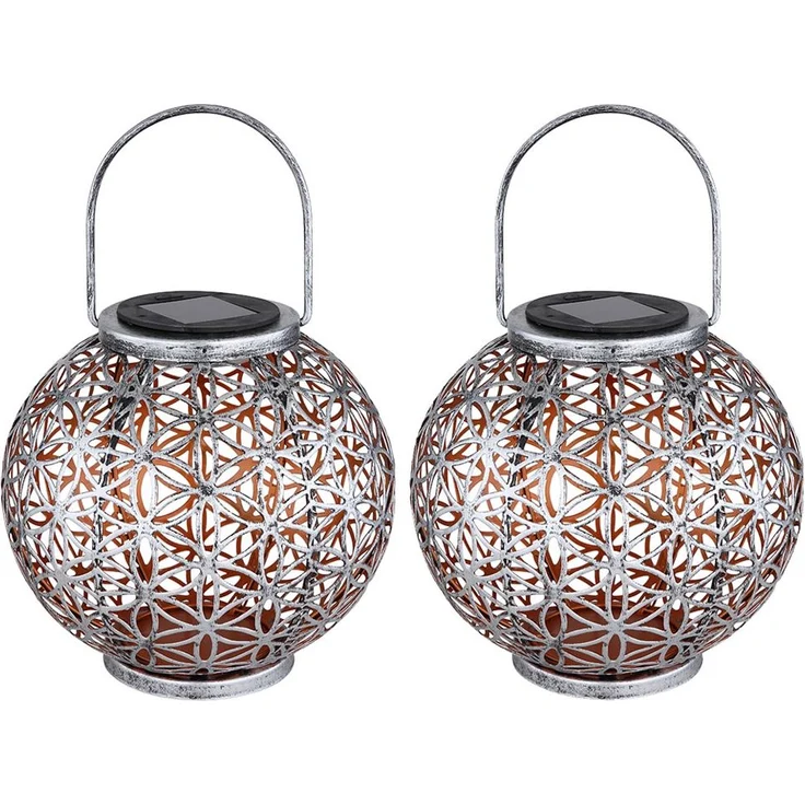 2er Set LED Solarleuchte, Kugel, Geflecht, silber, H 29 cm – Bild 1