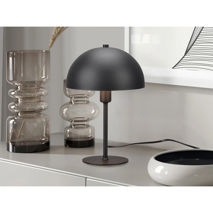 LED Tischleuchte aus Metall Schwarz, Lampenschirm innen Gold, Höhe 30cm – Bild 1