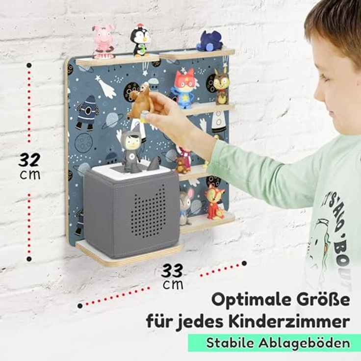 stadtecken Holzregal für Musikbox – Passend für Toniebox & ca. 40 Tonies | Perfekte Aufbewahrung fürs Kinderzimmer | Zum Aufhängen | Erweiterbar (Universum) – Bild 3