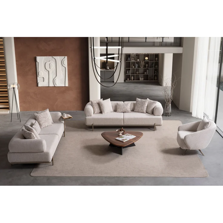 Sitzgruppe/Sofa Set - Wohnzimmergarnitur "Olvina" 3+3+1-Beige – Bild 1