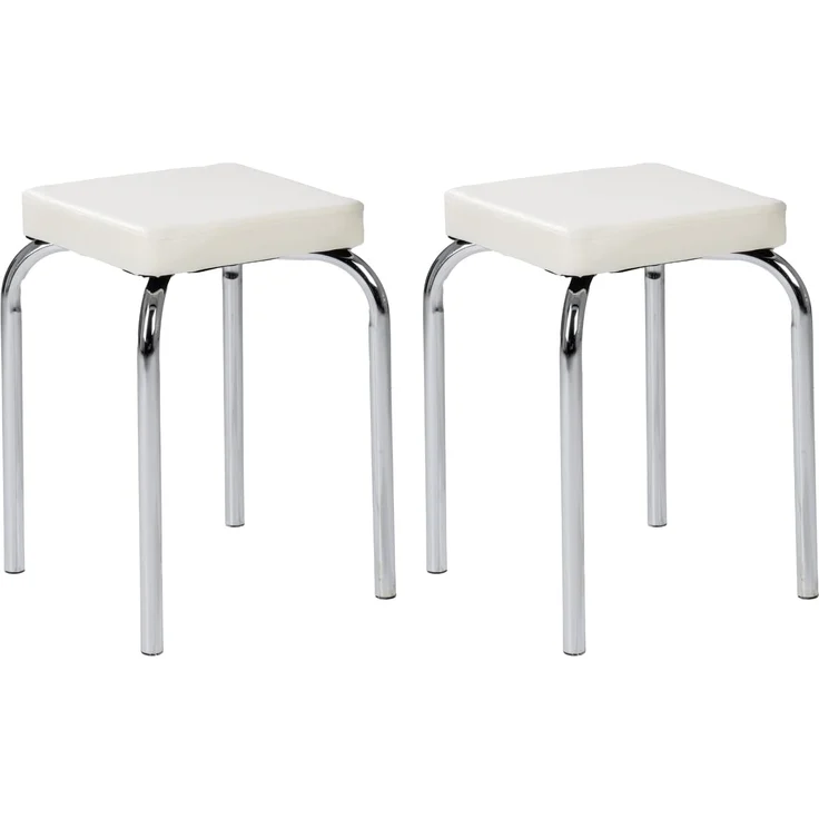 HAKU Sitzhocker Stapelhocker 2er Set PIK, B 36 x H 47 x T 36 cm, Metallgestell Chrom, Kunstleder Weiß, stapelbar – Bild 1