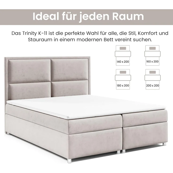 Best for Home Boxspringbett mit Bettkasten Trinity K11 Bonell-Matratze inkl. 7 cm Topper (Polsterbett Doppelbett Boxbett mit gepolstertes Kopfteil, versch. Größen, 140x200 160x200 180x200 200x200 cm), Handwerksqualität – Bild 4