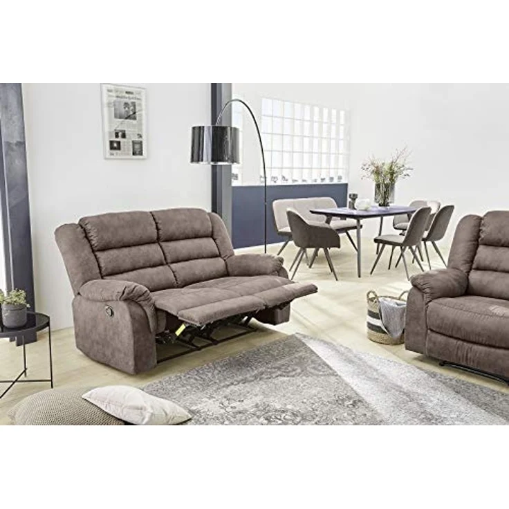 2-Sitzer-Relaxsofa Couch Liegefunktion Federkernpolster Stoff Vintage Graubraun – Bild 6