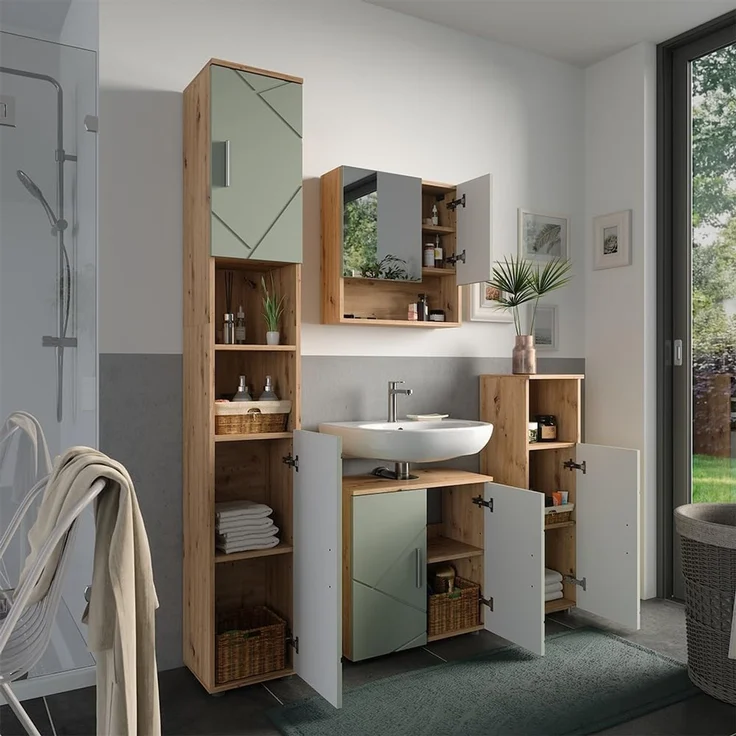Badmöbel-Set Irma Salbeigrün 4-teilig Vicco – Bild 6