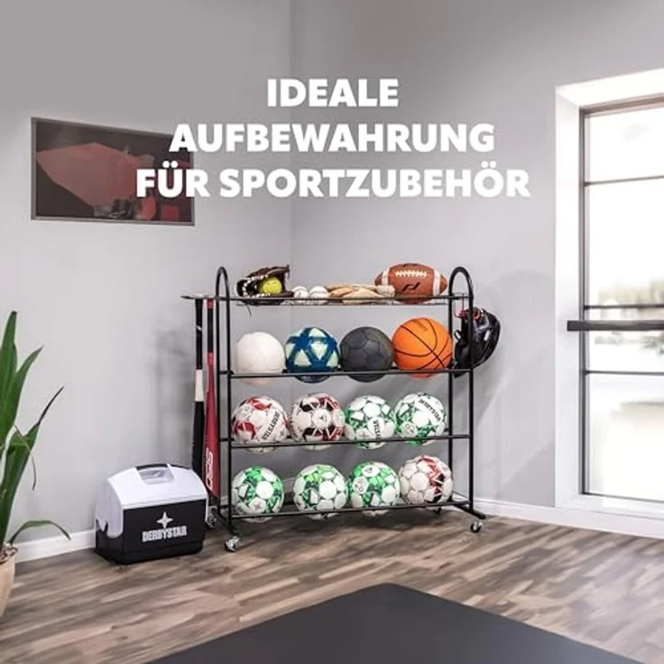 eluno Sportgeräte-Regalwagen Aufbewahrungsständer zur Aufbewahrung von Bällen, 0-tlg, mit seitlichen Haken und Baseballschlägerhalter – Bild 2