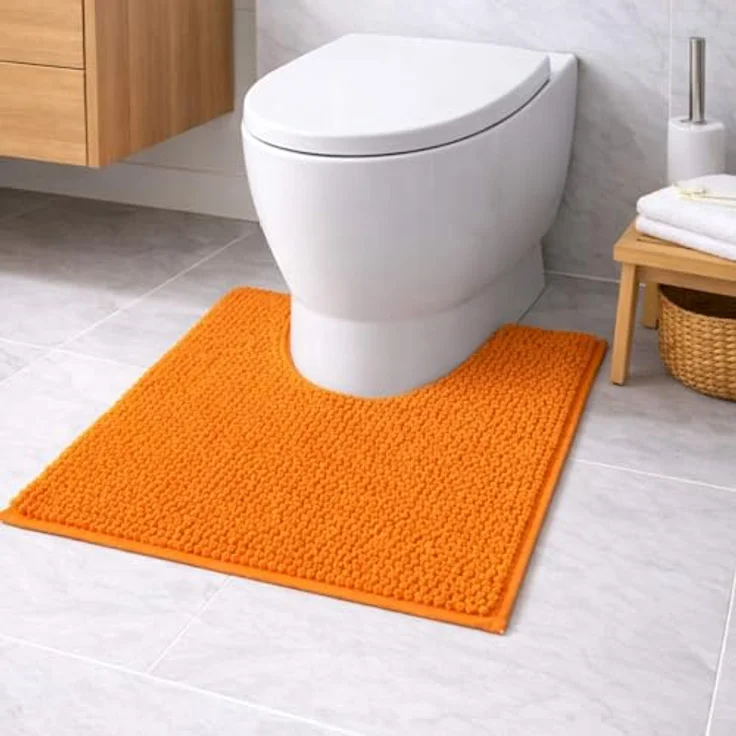 WohnDirect Badematte 45x45 cm MIT WC Ausschnitt | Orange - rutschfest & Waschbar - Badezimmerteppich zum Set kombinierbar, Badvorleger, WC Garnitur, Badteppich – Bild 3